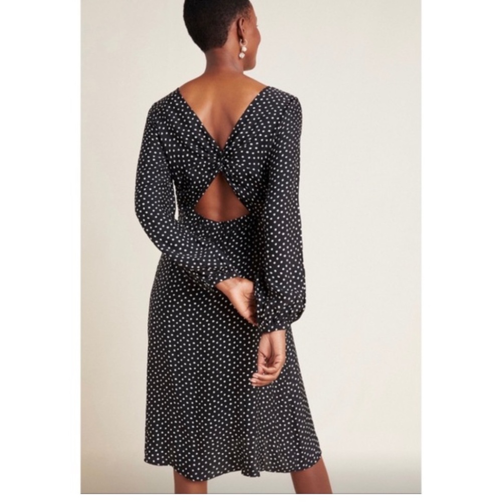 Anthropologie Agatha Midi Dress SIZE 6  black color with white polka dots